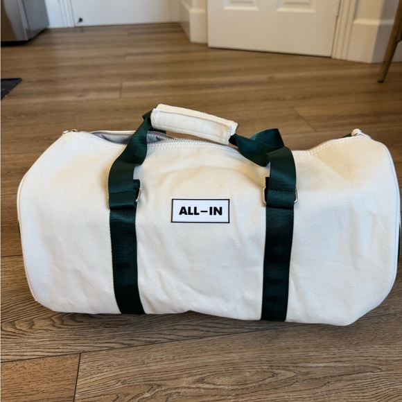 ALL-IN Summit 2025 White Canvas Duffel Bag with Dark Green Straps Brand New